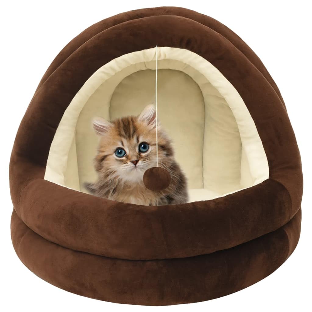 Cuccia per gatti in pile, marrone e crema, 40 x 40 x 35 cm, con fondo antiscivolo, lavabile, morbida, soffice, cuccia per gattini e gatti