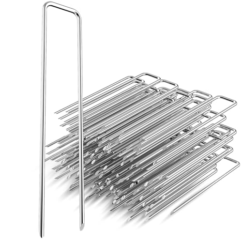 YAOBLUESEA 100 Clavijas de Jardín, Anclajes de Acero Inoxidable para el Suelo, Tienda de Campaña, Piquetas en Forma de U, Anclaje Estable para Fieltro Antihierbas, Fieltro de Jardín, Valla y Camping