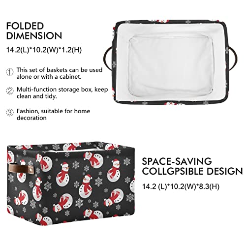 Image of Winter Snowman Snowflake Storage Basket Fabric Laundry Baskets Christmas Holiday Xmas Decorations Storage Boxes Organizer Bag for Baby Cloth Dog Toy Book Storage Cubes Shelf Closet Bins 16x12x8