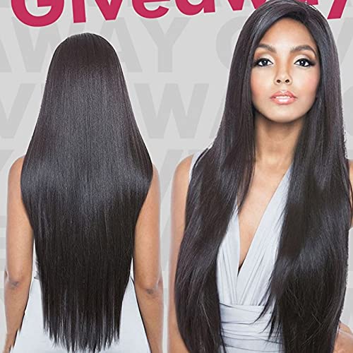 14-30 Inch Half Wig With Clip in Hair Extensions Brazilian Remy Straight Hair 180 Full Density 3/4 Half Wig Human Hair Black Brown Color (28inch 180% Density, #2(Darkest Brown))