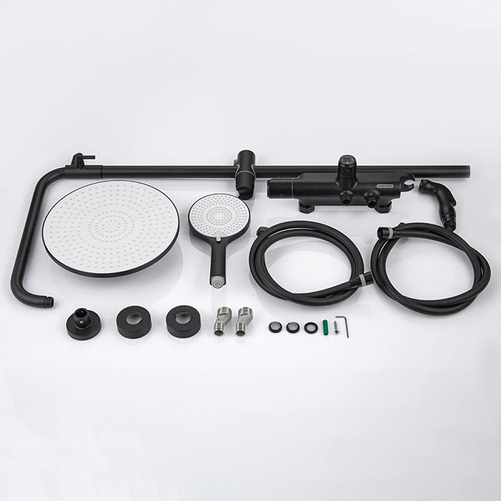 Set di rubinetti termostatici per Doccia, Rubinetto a Pioggia a Parete Nero con doccetta per Bidet, Miscelatore per Vasca, Caldo e Freddo, Cromato