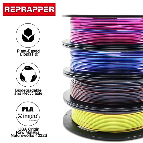 Image of Reprapper PLA Filament 4 X 250g Color Pack, Triple Color Filament Coextrusion PLA 1.75mm for 3D Printer, 4 Spools Silk Rose /Blue /Green, red-blue1-gold, Purple /Blue /Yellow, Gold /Copper /Black