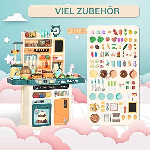 HOMCOM Kinderküche Küchenspielzeug mit Zubehör 113–teilige Spielküche Musikfunktionen Spielzeugset Spielzeugküche für 3… – Bild 5