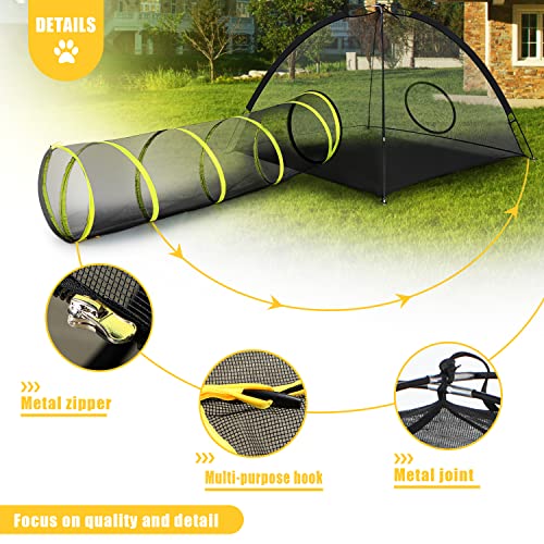 Image of Outdoor Cat Enclosures Indoor, Portable Mesh Tent, Tunnel, Playhouse With Adjustable Harness and Leash for Walking, Colorful Tease Ball for Animals