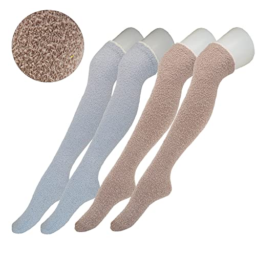 6 Pairs Fluffy Over Knee Socks, Classic Knee Thigh High Sock, Soild Color Over Knee Leg Warmer Winter3