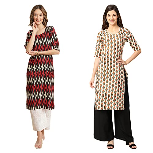 Image of Pinkmint Women's Crepe Digital Print Straight Kurta [Pack of 2]