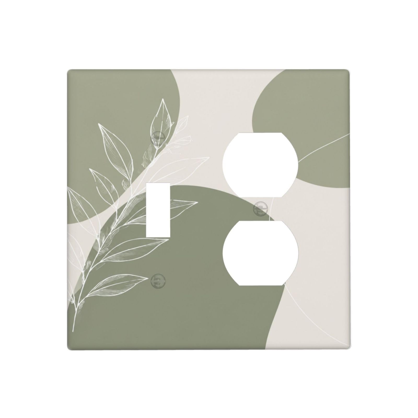 Xuejiaku Decorative Outlet Covers Boho Sage Green Leaf Line 2 Gang Combin 1 Toggle/1 Duplex Light Switch Cover Gfci Wall Plate Modern Abstract Botanical Receptacle Switchplate for Bedroom Home Decor