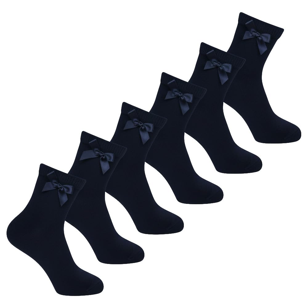 Slumber Hut 6 Pairs - Navy 6 Pairs Kids School Ankle Bow Socks Navy 4-6