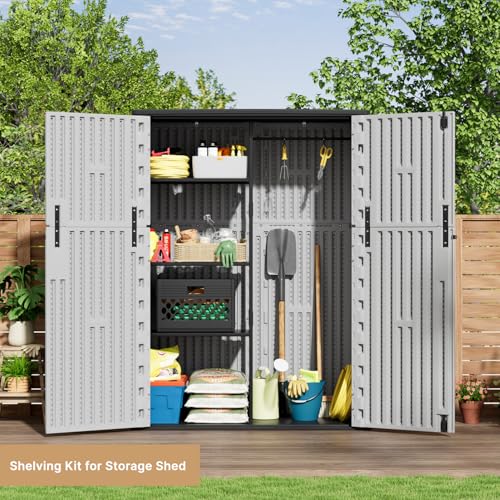 Image of KINYING Outdoor Vertical Storage Shed,57 Cu.ft Outdoor Storage Cabinet Waterproof,Resin Sheds & Outdoor Storage for Garden,Patio,Backyard,Lockable (Grey Color)