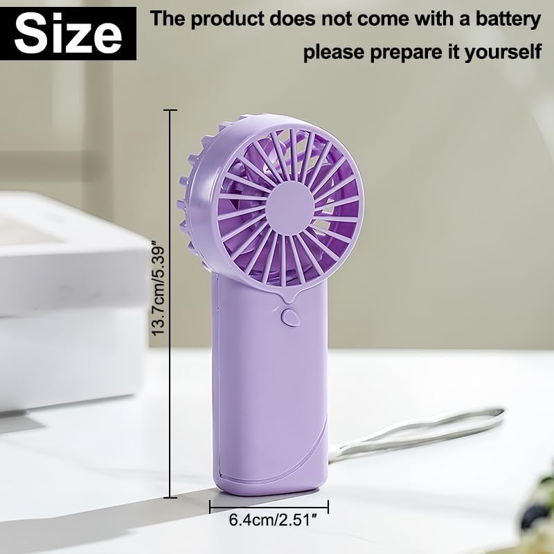 Portable Handheld Fan, Small Handheld Personal Fan with Lanyard, Lightweight Battery Operated Fans (Batteries Not Included), Quiet Compact Cooling Fans for Travel Camping Outdoor, Purple