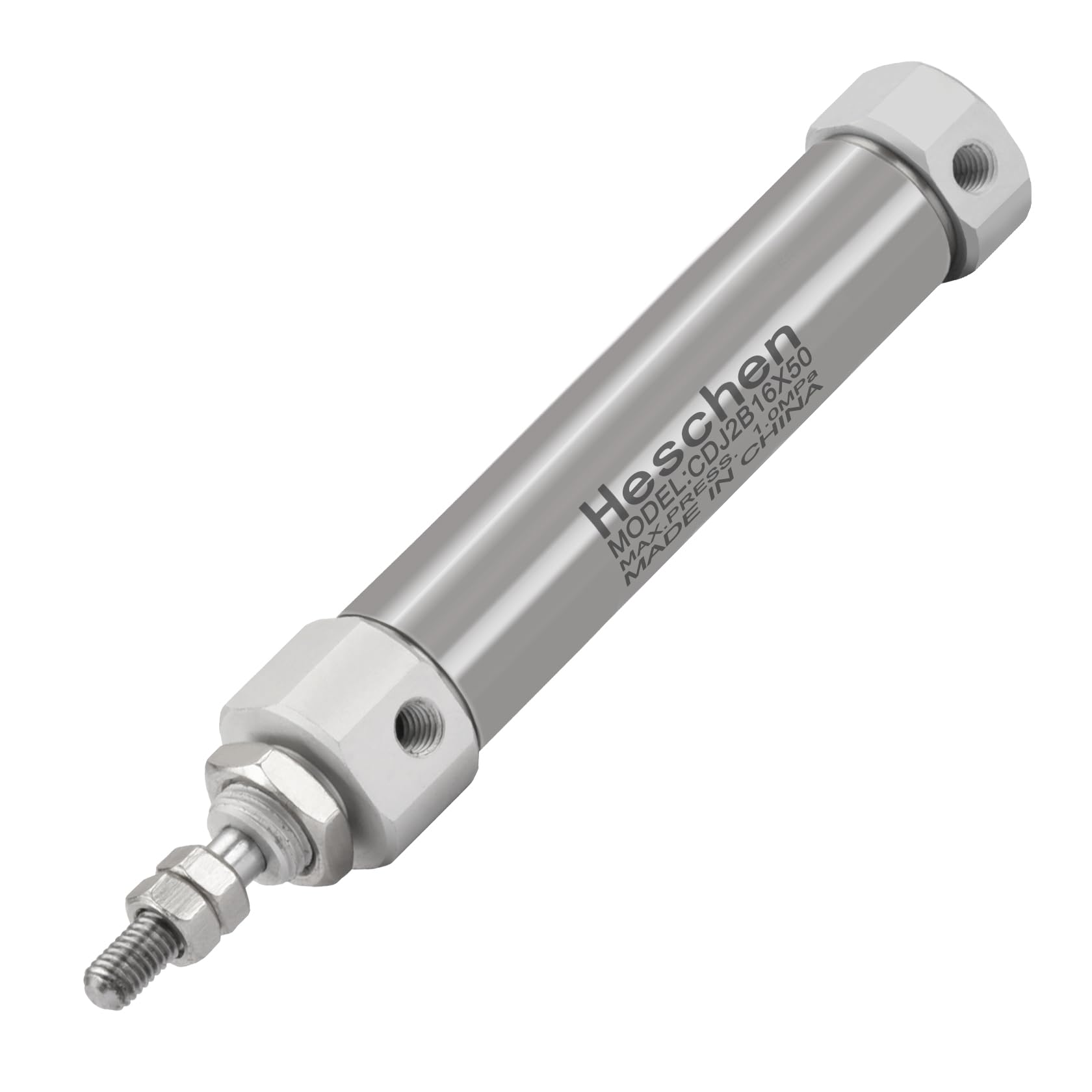 Heschen Silver Stainless Steel Slim Air Pneumatic Cylinder, Cdj2b 16-50, M5 Port, 16Mm Bore, 50Mm Stroke, Double Acting Single Rod (50Mm Stroke)