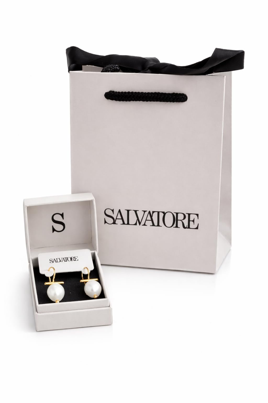 Pendientes Largos de Perla Blanca Cultivada en Plata de Ley 925 Chapada en Oro – Diseño Elegante y Atemporal para Mujer – Salvatore