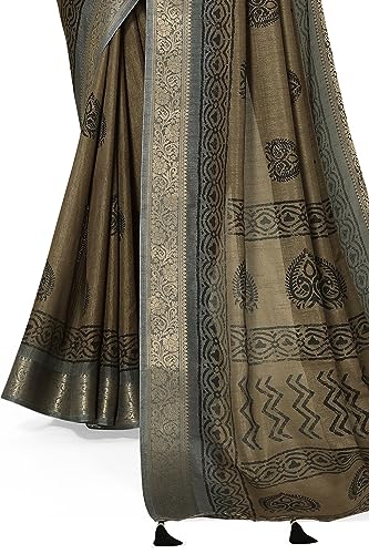 Image of MIRCHI FASHION Women's Cotton Blend Bagru Batik Blocks Printed Saree with Blouse Piece