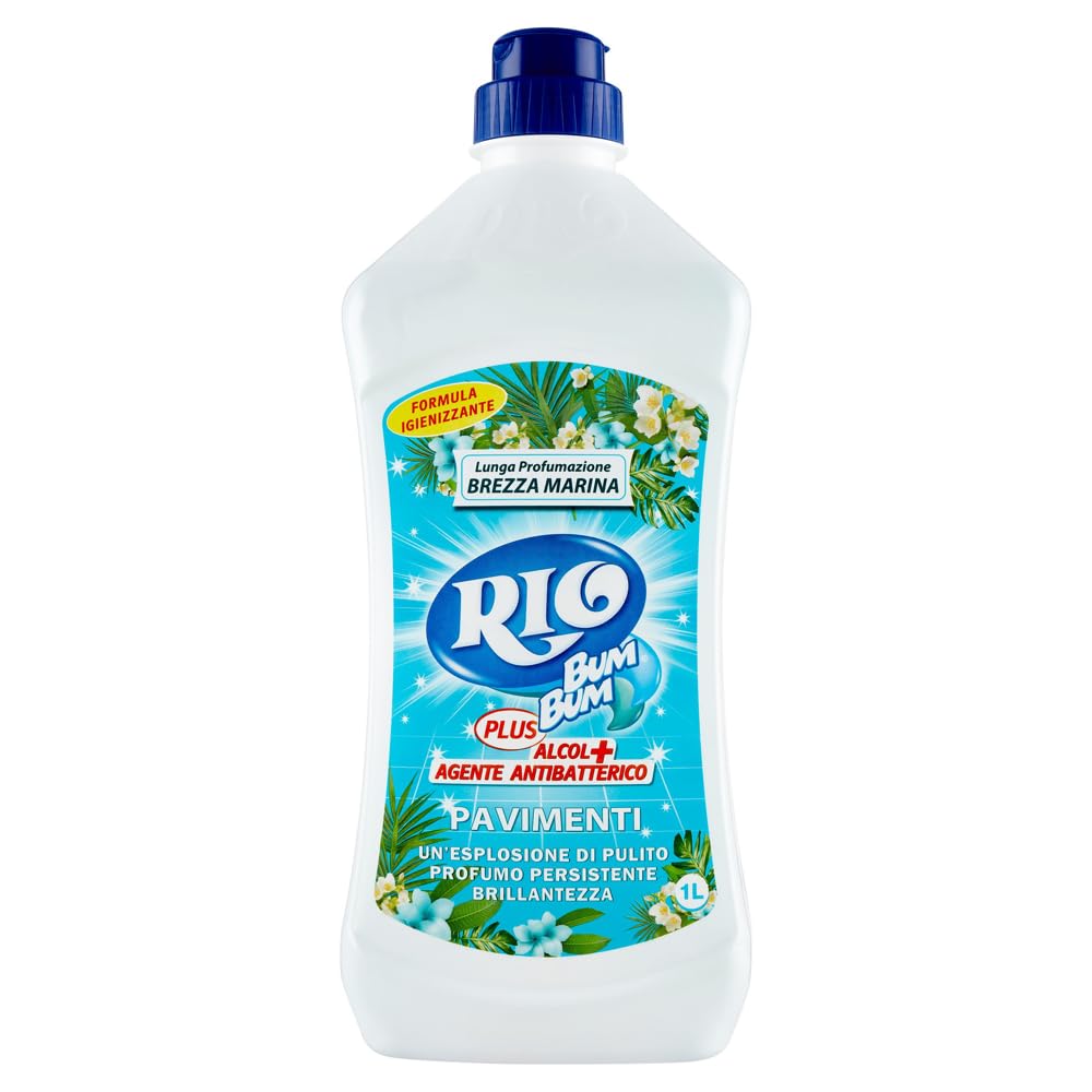 6er-Pack RIO Bum Bum Pavimenti, Bodenreiniger mit Alkohol, Meeresbrise Duft,1Lt + 1er-Pack Kostenlos Felce Azzurra Talkumpuder, 100g-Beutel