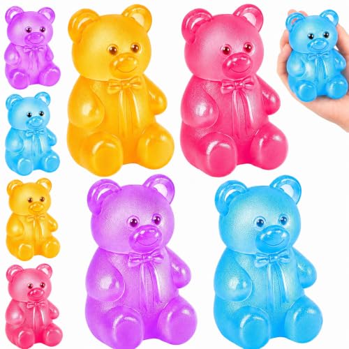 4Pcs Squishy Fidget Toys Stress Balls Fidgets Cube Stress Toys for Adults Kids Sensory Squeeze Balls Cube Bear Hand Exercise Toy for Autism ADHD Gifts Party Favors
