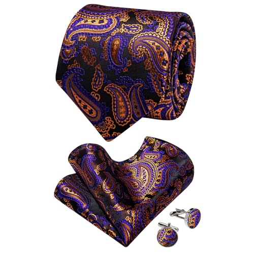 Image of YourTies Silk Paisley Floral Tie and Pocket Square Cufflinks with Lapel Pin Sets for Men 5PC Wedding Party