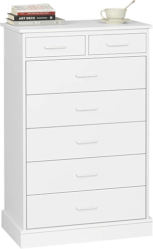 Miniatura 8 de EPHEX Cómoda alta blanca con 7 cajones para dormitorio, torre de almacenamiento, cómoda moderna con pedestal resistente, 27.6 pulgadas de ancho x