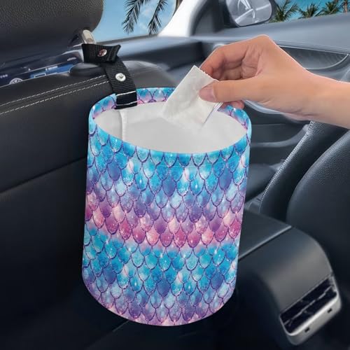 Image of Mermaid Scale Car Trash Bag Portable Garbage Bin Printed for Car Front Seat, Back Seat, Floor, Easy to Clean Accessory Car Interior Decoration