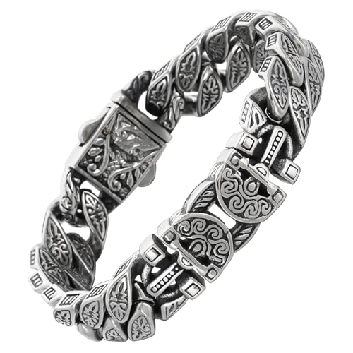 Klapgo Vintage Cross Men Bracelet Stainless Steel Men's link Bracelet Silver 8.66 Inches Retro Punk Style Mens Jewelry