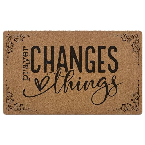 Image of Christian Door Mat Doormat, Bible Verse Welcome Front Door Mat Indoor Outdoor Entrance, Prayer Changes Things Faith Based Artificial Coir Doormats Rugs for Porch Entryway Home Decor 30x17in
