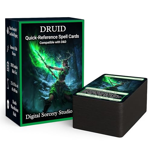 Digital Sorcery Studio Druid Spell Cards 5e 2024 Full Art Cards Compatible with D&D Laminated Water Resistant DND Accessories Quick Reference Spellbook Card Deck for Druids