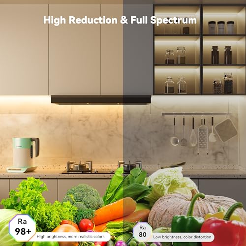 Image of PAUTIX COB LED Strip Lights with RF Remote,32.8ft UL Listed Dotless LED Lights Warm White 2700K,Super Bright Dimmable 24V Adhesive LED Tape Light,Kitchen Cabinets Shelf Mirror Office Bedroom Lighting