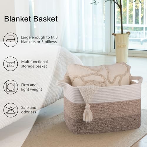 Image of OIAHOMY Cotton Rope Basket, Rectangle Woven Baskets for Storage, Nursery Blanket Storage Living Room, Toy Basket With Handle-17.7 inchx13.8 inchx11 inch-Gradient Yellow