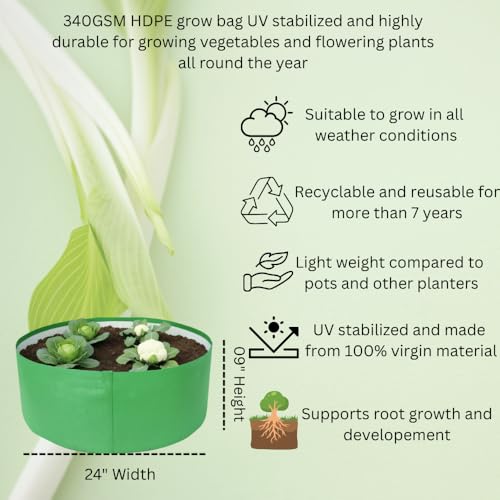 Image of HDPE UV Treated 340 GSM Plant Growing Bags for Terrace Gardening Easy to Use 24 x 09 Inch - Pack of 3