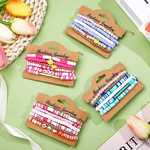 Yaomiao 28 Pcs 4 Set Heishi Surfer Bracelets Colorful Preppy Smile Evil Eye Beaded Stretch Bracelets Friendship Clay Stackable Boho Disc Y2k Summer Beach Aesthetic Jewelry Set for Women Party Gifts 5