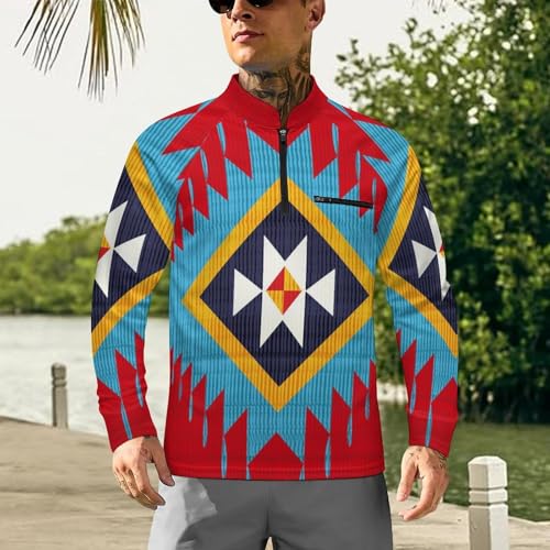 Navajo Tribal Style Pattern Men's Rash Guard Long Sleeves Quick Dry Fishing Workout Shirts with Zipper2