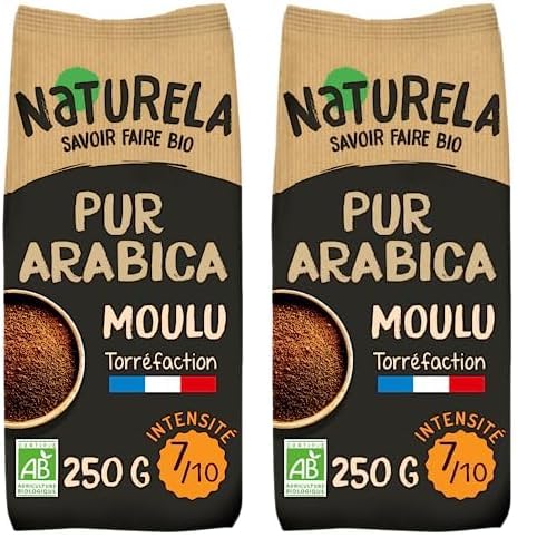 NATURELA - Café Bio Moulu - Café Arabica Bio - Torréfaction Lente - Fabriqué en France - 250 g (Lot de 2)