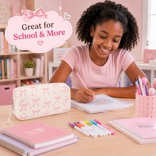Image of LEDAOU Cute Pencil Case for Kids Girls Boys Pencil Pouch kawaii Pen Pencil Box Bag Holder for School Students (Corduroy Pink Bow)