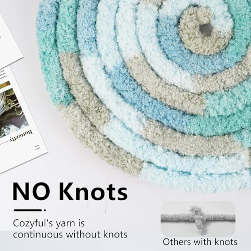 Image of Cozyful Chunky Yarn for Hand Knitting - #10 Chunky Chenille Blanket Yarn, Jumbo Big Thick Chunky Yarns for Crocheting, Tie Dye Bulky Knit Yarns, 8 Skein (20 yds 8 oz Each Skein), Khaki & Teal & Blue