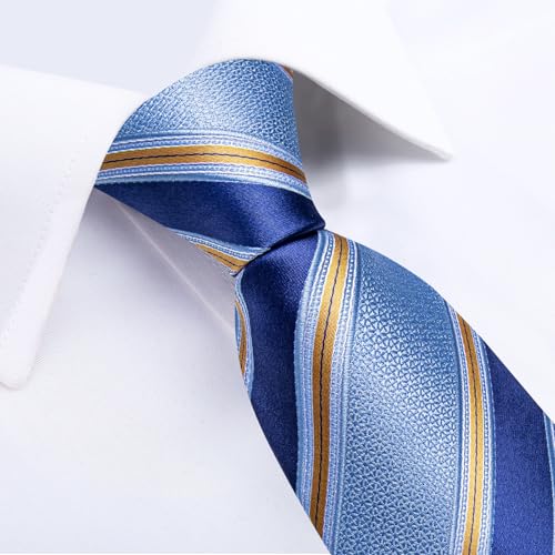 Image of DiBanGu Mens Tie Silk Plaid Striped Necktie and Pocket Square Cufflinks Tie Clip Set with Gift Box Formal Wedding Party