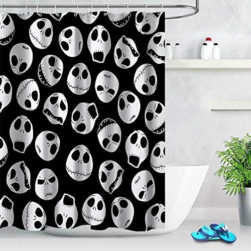 N / A Cortina de Ducha de Calaveras Divertidas de Halloween, Cortinas de baño de Tela para baño-W150cmxH180cm
