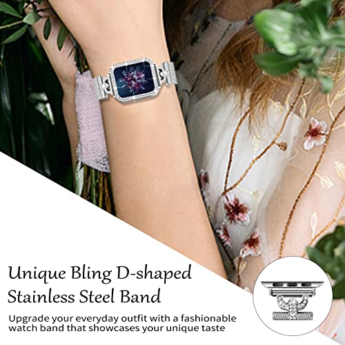 JOYOZY Magnetic Band Compatible with Apple Watch Band 38mm 40mm 41mm 42mm 44mm 45mm 46mm Milanese Strap with Bling Glitter Case Built-in Screen Protector Dressy Stainless Steel iWatch Loop for Women