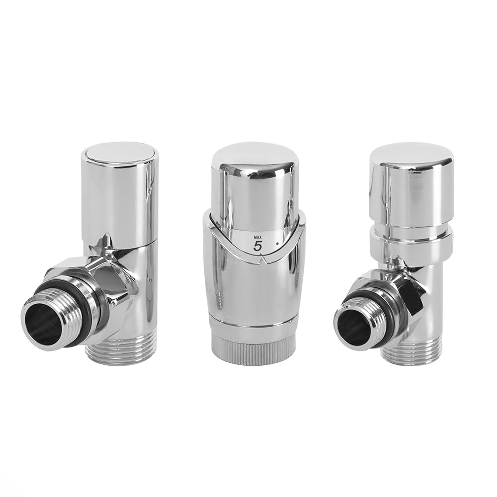 Milano Men's Chrome 3/4" Thread Valve Trv Thermostatic Radiator Valve 15Mm Copper Adapters