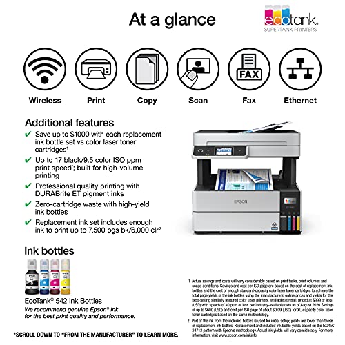 Image of Epson EcoTank Pro ET-5180 Wireless Color All-in-One Supertank Printer with Scanner, Copier, Fax Plus Auto Document Feeder and PCL /Postscript (Renewed Premium)