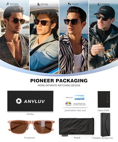 Image of ANYLUV Mens Sunglasses Polarized Upgraded Carbon Fiber Temple Sun Glasses Fashion Driving with UV Protection