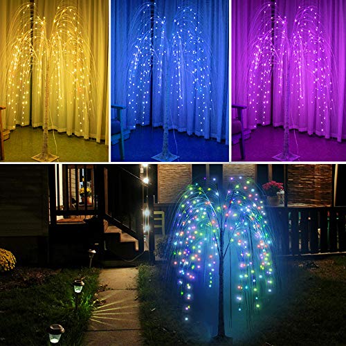 Pooqla 240 Led 5Ft Colorful Lighted Willow Tree, Rgb Led Tree With Remote, Willow Tree With Multicolored White String Lights For Indoor Outdoor Christmas Party Home Wedding Decor #TOP6