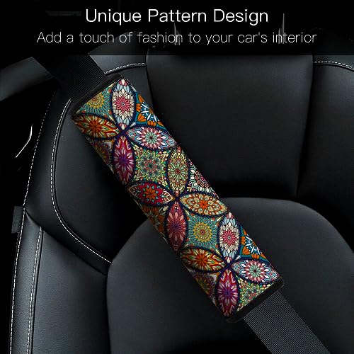 Image of Car Seat Belt Pad Cover, 4-Pack Soft Car Safety Seat Belt Strap Shoulder Pad for Adults and Children, Suitable for Car Seat Belt, Backpack, Shoulder Bag(Pretty Mandala)