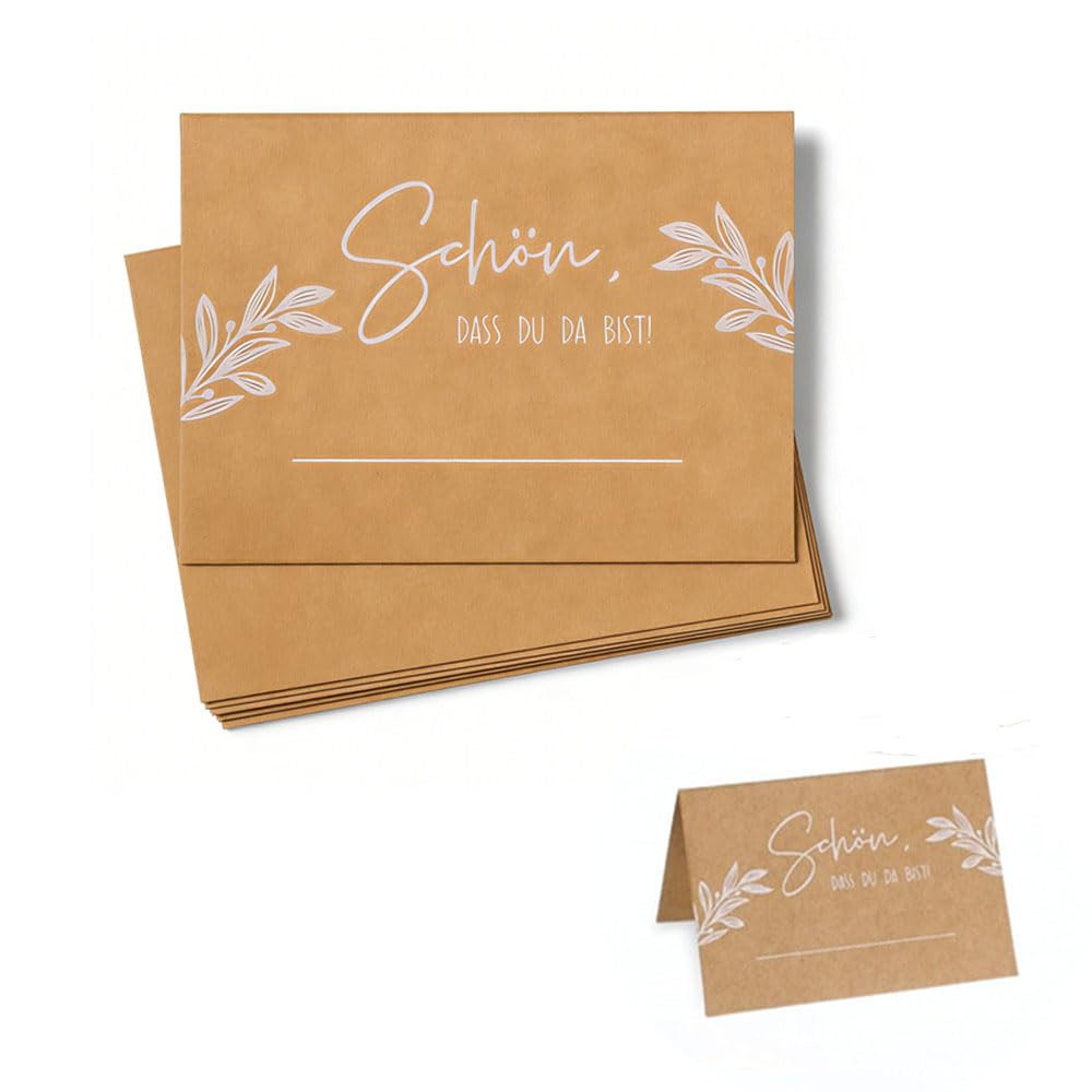 50 Stück Tischkarten Kraftpapier Schön Dass Du Da Bist Tischkarten Hochzeit 110x85mm Braun Platzkarten Namenskarten Zum Selbst Beschriften Für Geburtstag Hochzeit Konfirmation