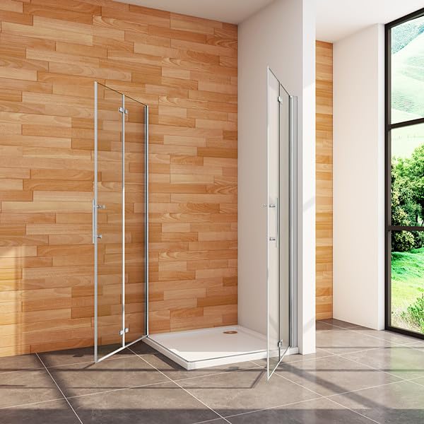 Aica Sanitär Eckeinstieg Duschkabine Dusche Duschwand Duschabtrennung Falttür H195cm,76x76cm