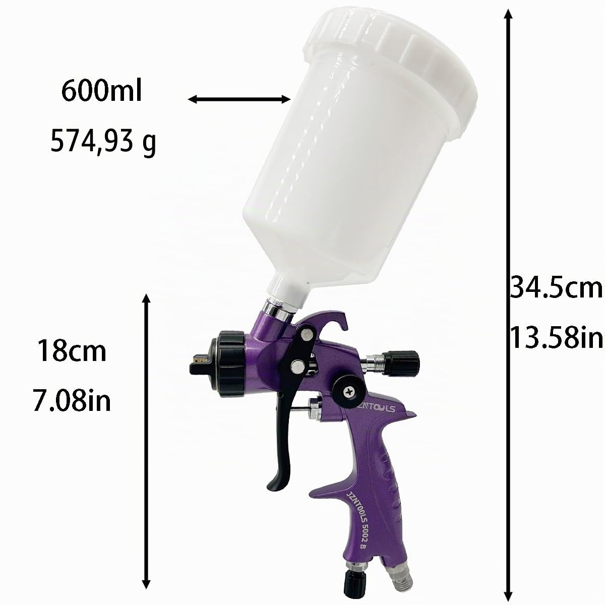 HVLP Pistola a spruzzo 1,4 mm, 1,7 mm, 2,0 mm, ugello in acciaio inox, capacità 600 ml, spruzzatore professionale per vernice a gravità, per primer e vernici