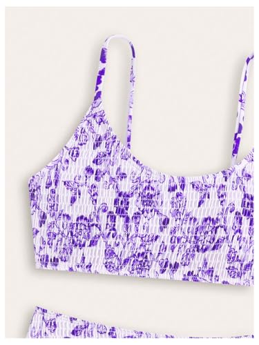 Image of SHENHE Girl's 2 Piece Teen Swimsuit Boho Floral High Waisted Smocked Bikini Bathing Suit