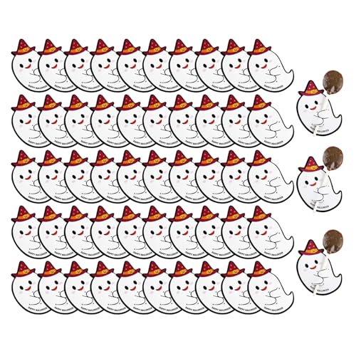 Myluatye 50St Lutscher-Karte,Lutscher Dekokarten,Halloween-Lutscherkarten,Halloween Partyzubehör,Geister Muster Lutscherkartenverzierung,Kinder Geschenk,Heim-Party-Dekorationen