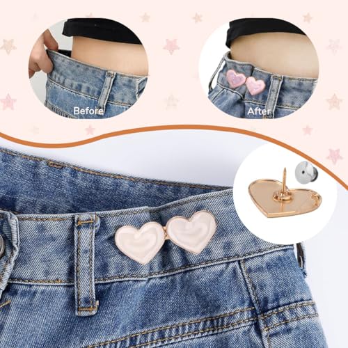Image of SANNIDHI 8pcs Jeans Tightening Clips, Heart Shape Adjustable Waist Knots for Jeans Adjustable Pins for Women, Too Loose Pant Waist Tighteners Tighten Buckle Clip Decoration Accessories, No Sewing