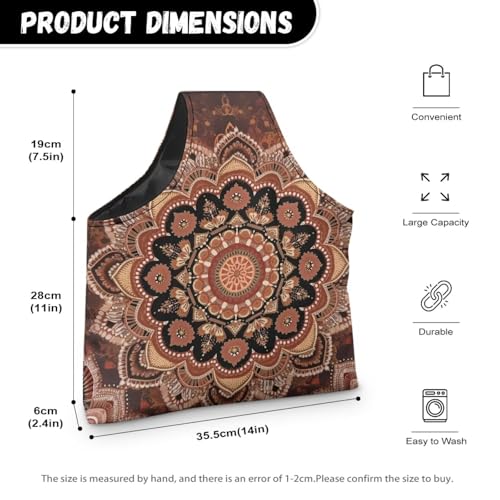 Image of ZUXONGSY Mandala Flower Crochet Yarn Bag for Women Retro Floral Knitting Tote Bag for on The Go Travel Portable Knitting Project HanbBag for Crochet Hooks