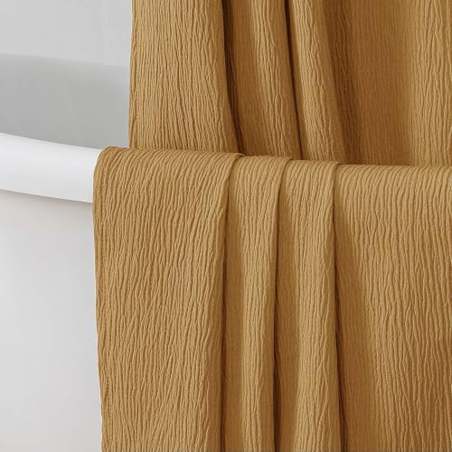 Aiyufeng Fabric Gold Extra Long Shower Curtain for Bathroom, 3D Textured Shower Curtain 96 Inch Long Soft Cloth & Hotel Spa Quality, Large Hotel Bathroom Curtain Boho Style, 72x96 Inches by Aiyufeng - Used condition - US$16.92