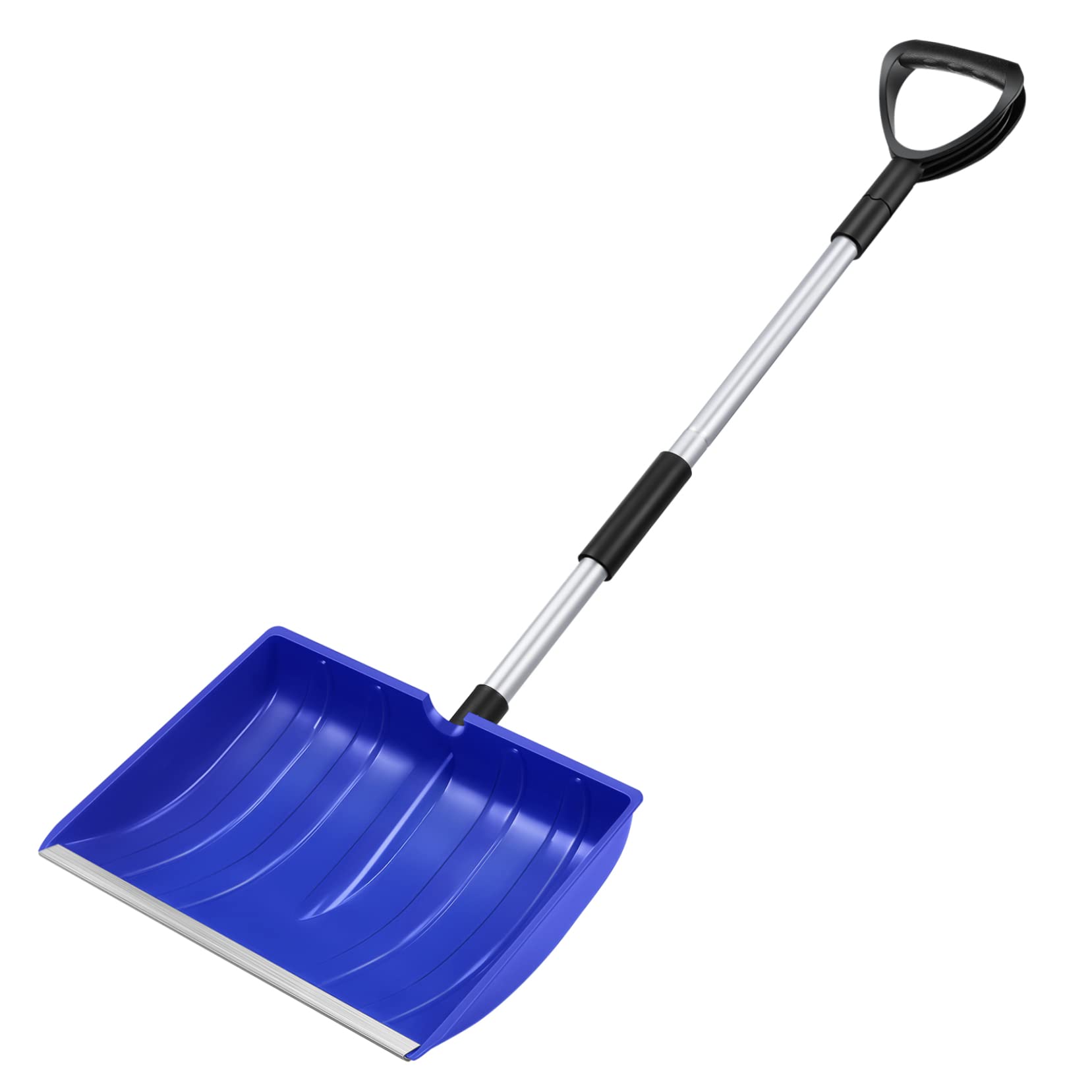 Pala de Nieve Grande de PP y Aleación de Aluminio con Mango Ajustable | Azul, Empuñadura en D Antideslizante, Diseño Ergonómico de Gran Capacidad, para Jardín y Carretera